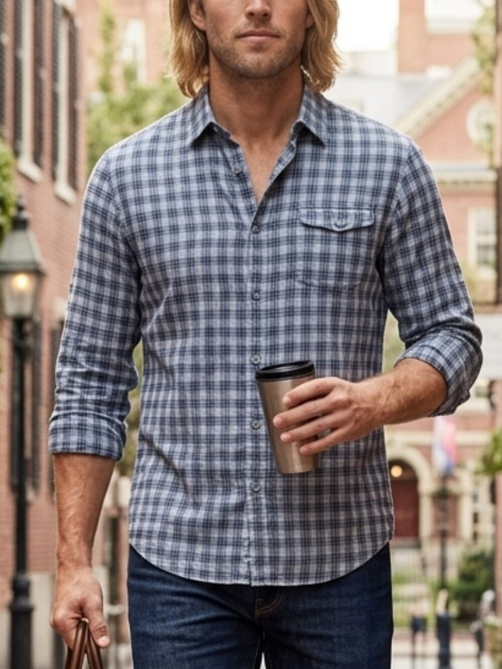 MARC BY MARC JACOBS Blue Plaid Shrunken Fit Shirt Medium